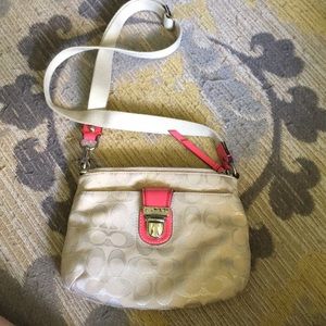 Coral and Tan Coach Purse